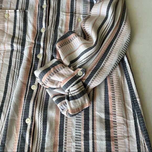 Loft women’s long sleeve button down shirt, small, white, grey and peach stripes - Picture 6 of 7